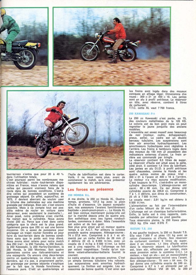 Comparatifs 125 trails 1974 / 1975 / 1976