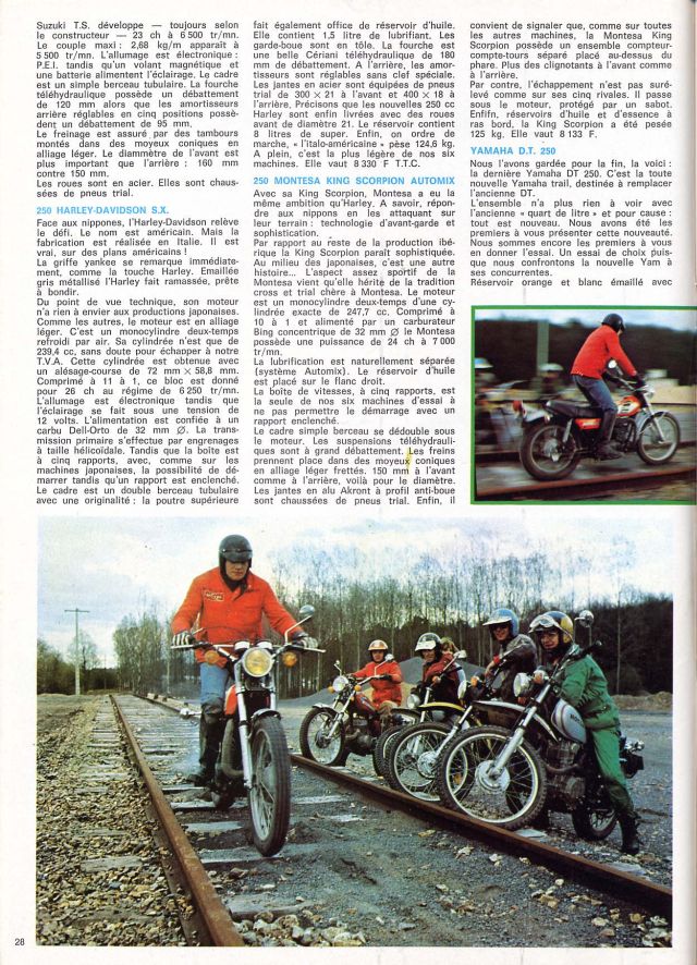 Comparatifs 125 trails 1974 / 1975 / 1976