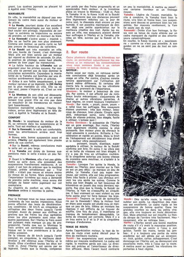 Comparatifs 125 trails 1974 / 1975 / 1976