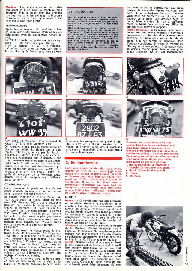 Comparatifs 125 trails 1974 / 1975 / 1976