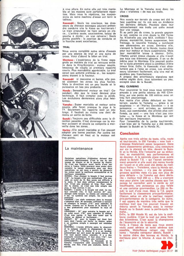 Comparatifs 125 trails 1974 / 1975 / 1976
