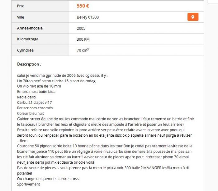 Du charabia sur Le Bon Coin ...