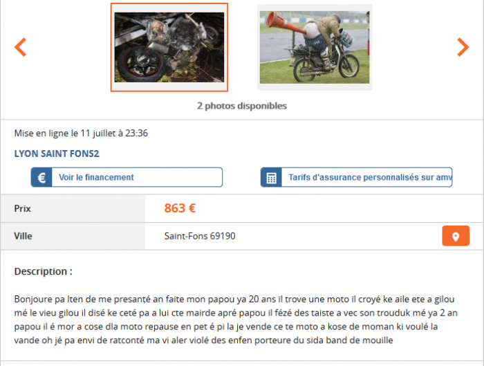 Du charabia sur Le Bon Coin ...