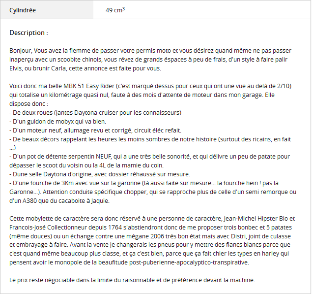 Du charabia sur Le Bon Coin ...