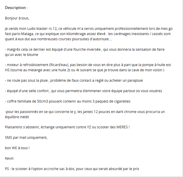 Du charabia sur Le Bon Coin ...